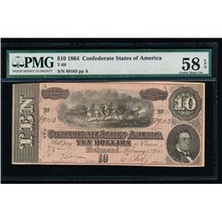 1864 $10 Confederate States of America Note PMG 58EPQ