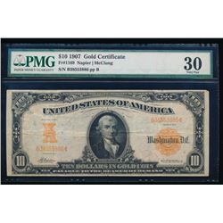 1907 $10 Gold Certificate PMG 30
