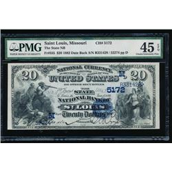 1882 $20 St Louis National Bank Note PMG 45EPQ