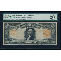 1906 $20 Gold Certificate PMG 20