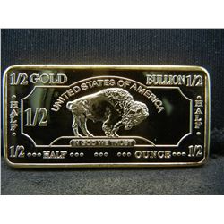 CLAD 1/2 Troy Ounce 100 Mills .999 Fine Gold Buffalo Collector Bar CLAD