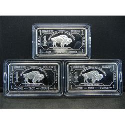 CLAD (3) One Troy Ounce German Silver Buffalo Collector Bars CLAD