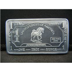 One Troy Ounce Zinc Bullion Stallion Bar