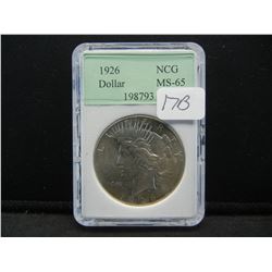 1926 NCG MS65 Peace Dollar Flashy With Original Tone