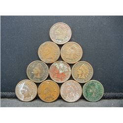 (10) Indian Cents, 1882-1905