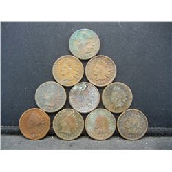 (10) Indian Cents, 1887-1905