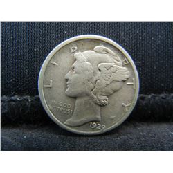 1929 D Full Strong Vertical Lines High Grade Mercury Dime