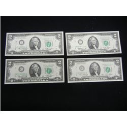 1976 $2 Bank Note - 4 Consecutive Numbered - Crisp Uncirculated