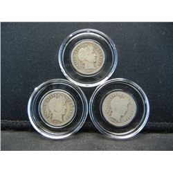 (3) SILVER (90%) BARBER DIMES, (1912/1914/1916),