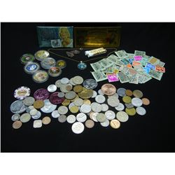 HUGE LOT (21.47 OZ) OF "JUNK DRAWER COLLECTABLES" (SILVER/PROOF TOKENS/VIALS/ARROW HEADS/FOREIGN COI