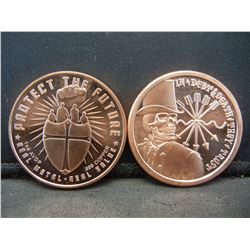 (2) Copper Rounds .999, Protect the Future and Silver Bullet Designs