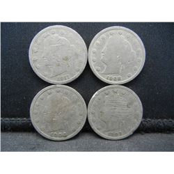 1906, 07, 08, 11 V Nickels