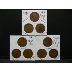 (9) Wheat Cents, 1910's and 20's