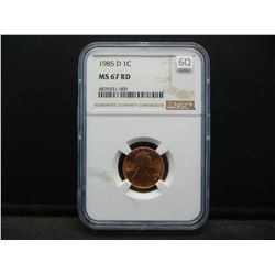 1985 D Lincoln Cent, NGC MS67 RD