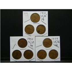 (9) Wheat Cents, 1930's