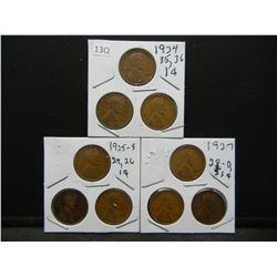 (9) Wheat Cents, 1920's and 30's