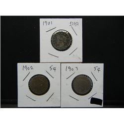 1901, 02, 03 V Nickels