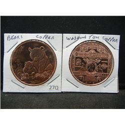 (2) Copper Rounds .999 Bears and Washington