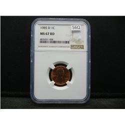 1985 D Memorial Cent NGC MS67 RD
