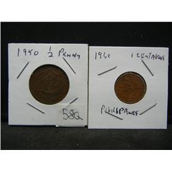 1950 Great Britain Half Penny and 1960 Phillipines One Centavo