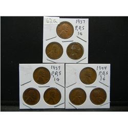 (9) Wheat Cents, 1930's and 40's