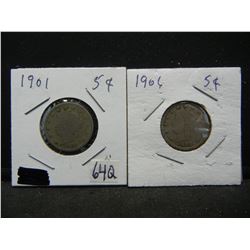 1901, 06 V Nickels