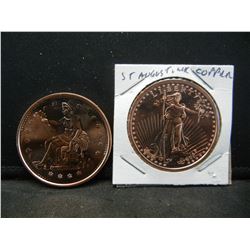 (2) Copper Rounds .999 Liberty and St. Augustine