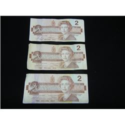 (3) 1986 Ottawa Two Dollar Notes