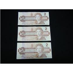 (3) 1986 Ottawa Two Dollar Notes