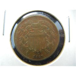 1867 2 cent copper. Fine