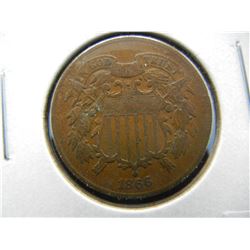 1866 Very Fine 2 cent copper. USA coin