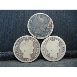 1892 semi key, 1912 D, 1914 Barber Dimes