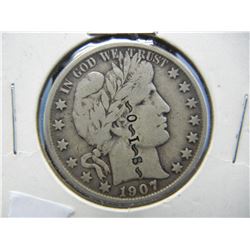 1907 O Barber Half Dollar VF Counter stamped