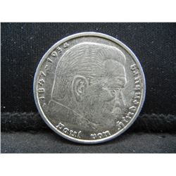 1936 Silver Nazi German 5 Reichsmark High grade