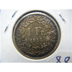 1914 B Switzerland 1 FR Higher Grade Toned