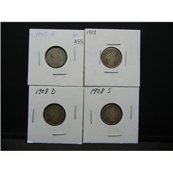 Barber dimes 1907s, 1908, 1908d, 1908s