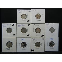 Ten silver Roosevelt dimes 1947//1963