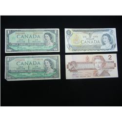 3 $1 and 1 $2 Canada notes