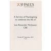 Image 1 : Pamphlet to Lee Alexander McQueen's Memorial Service
