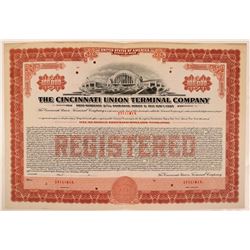 Cincinnati Union Terminal Co Bond Specimen, Red, Series C, $100,000- Rare  (111180)