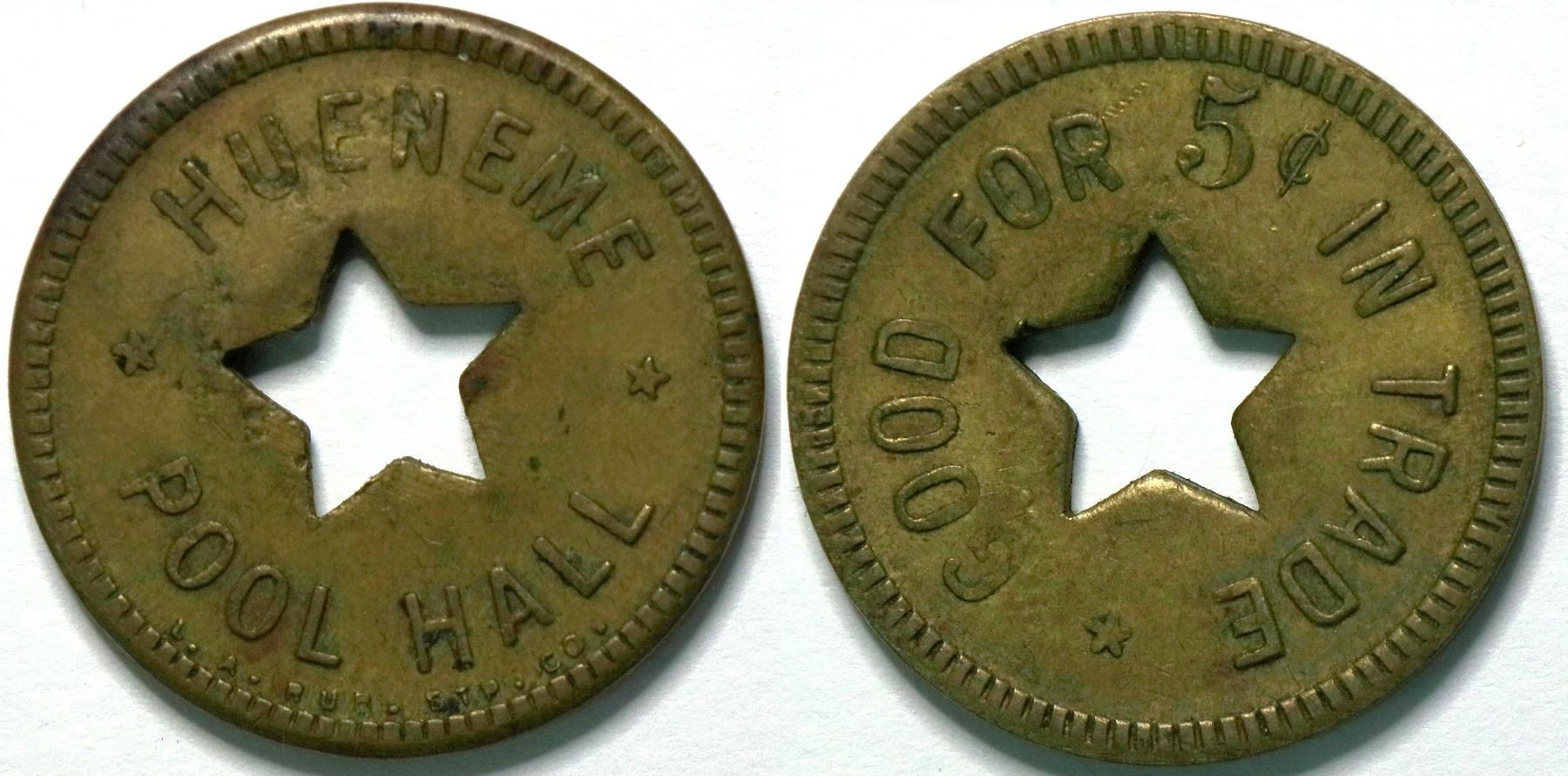 Hueneme Pool Hall, Port Hueneme, Cal Token (112945) - Holabird Western ...