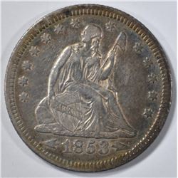 1853 ARROWS & RAYS SEATED QUARTER  AU