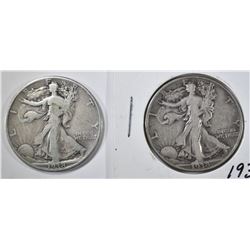 2 1938-D WALKING LIBERTY HALF DOLLAR  VG