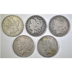 5 CIRCULATED SILVER DOLLARS