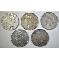 5 CIRCULATED PEACE DOLLARS