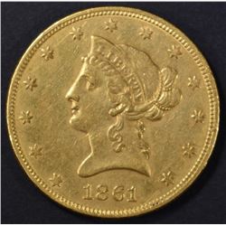 1861 $10 GOLD LIBERTY  CH AU