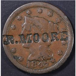 1847 COUNTER STAMPED LARGE CENT