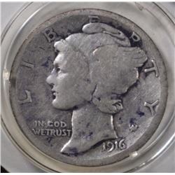 1916-D MERCURY DIME   VG