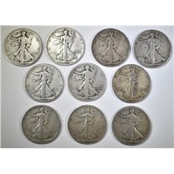 10 WALKING LIBERTY HALF DOLLARS