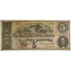 1864 $5 CONFEDERATE NOTE